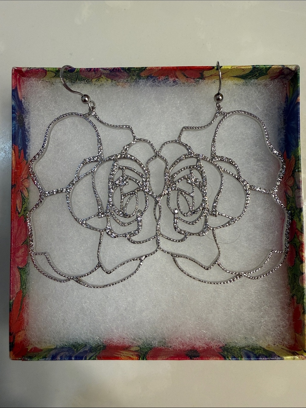 925 Silver Rose Outline Filigree Drop Earrings - Women Jewelry